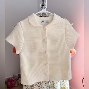Zara Cream Knit Button-Up Top